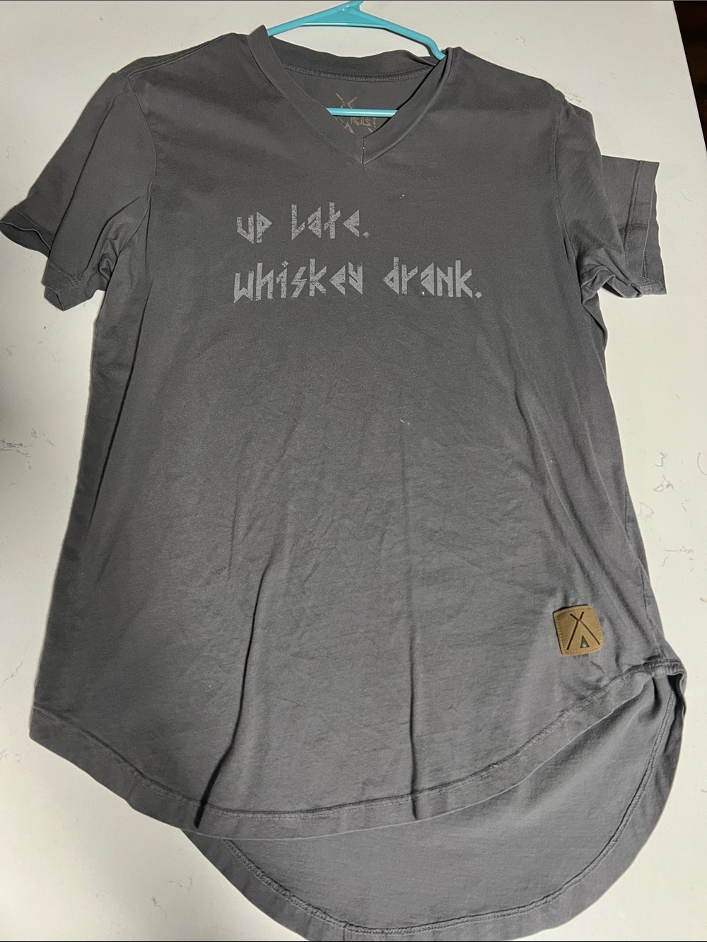 Womens Gray V-Neck Graphic Tee - Whiskey Drank